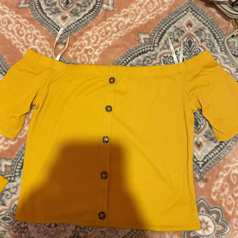 yellow off the shoulder crop top